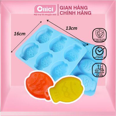 Khuôn con cá silicon làm bánh pudding, tàu hủ, khúc bạch dễ thương ONICI khuôn 6 con cá