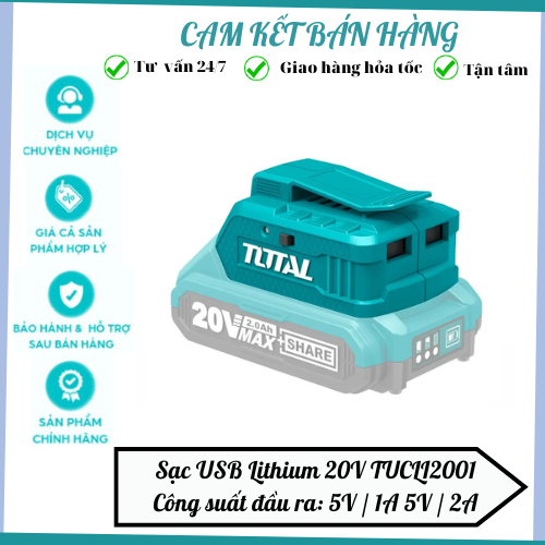 Phụ kiện sạc USB Lithium 20V TOTAL TUCLI2001