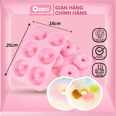Khuôn pudding bánh donut 3D silicon làm bánh pudding, tàu hủ, khúc bạch dễ thương Bếp Của Mẹ Onici khuôn 6 bánh donut