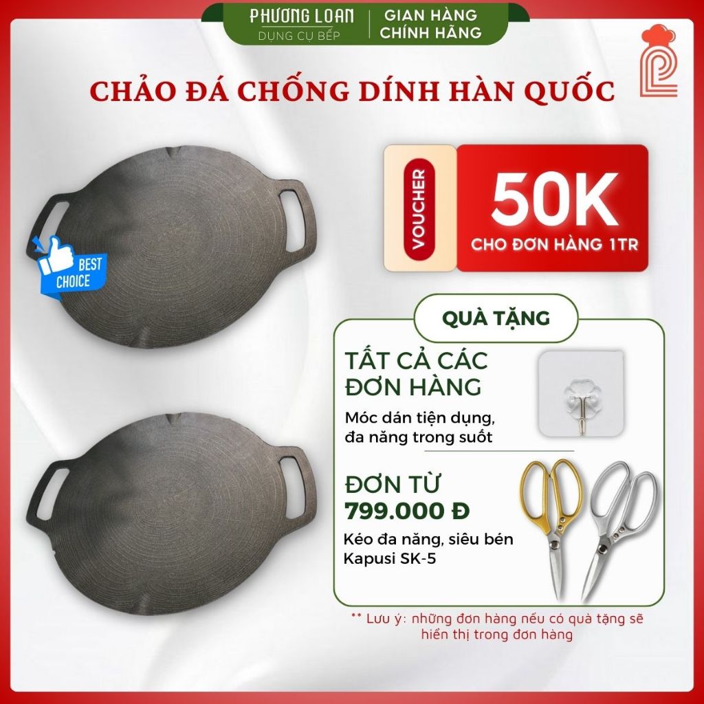 Chảo Đá Chống Dính Hàn Quốc, Chảo Nướng Bếp Từ Chảo Đá Bếp Gas, Chảo Gang Bếp Từ 29 - 41cm Tiện Dụng