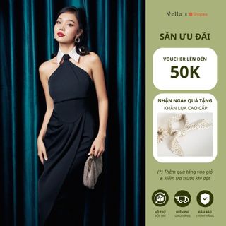 Vella Fashion đầm midi không tay cổ vest, đầm dự tiệc VD23113