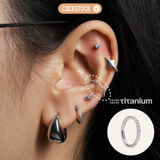 Khuyên tai vòng đá lấp lánh HIGH POLISHED BLINK TITANIUM SLIM HOOP COCKSTOCK