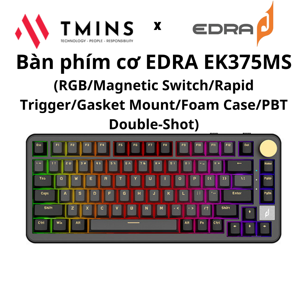 Bàn phím cơ EDRA EK375MS (RGB/Magnetic Switch/Rapid Trigger/Gasket Mount/PBT) - Hàng chính hãng
