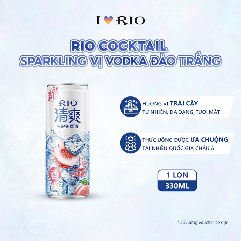 Nước trái cây lên men Rio Cocktail Sparkling vị Vodka Đào Trắng lon 330ml
