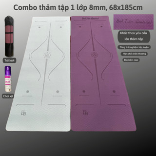 Thảm tập gym, thảm tập thể dục tại nhà cao cấp, thảm nhựa tpe 1 lớp 68x185cm dày 8mm kèm túi và chai xịt khử mùi.