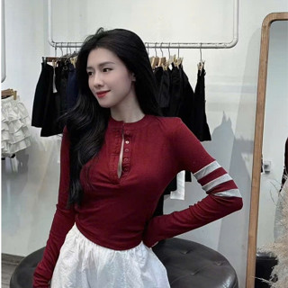 ÁO thun tay dài cổ u BOZIP 3 SOC TAY  ôm croptop phong cách Hàn Quốc M2594