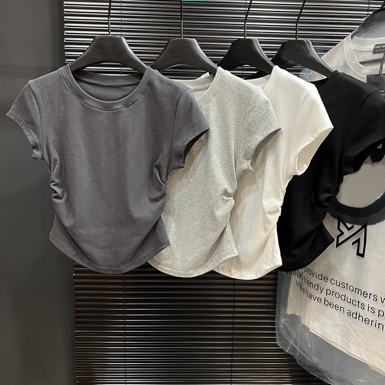 Áo thun cổ tròn trơn nhúm eo 4 phong cách Hàn Quốc CAMASTORE M1421