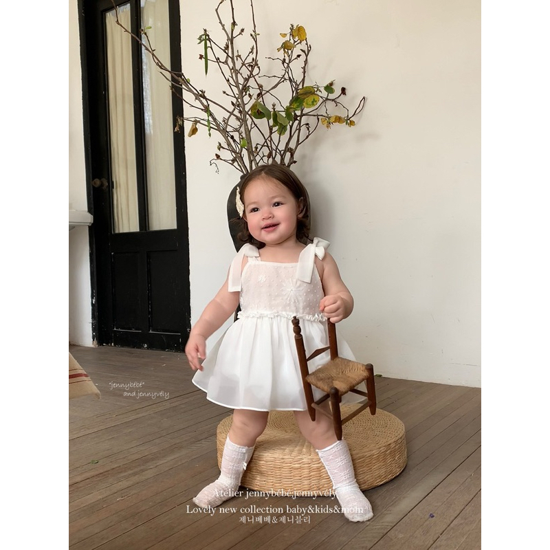 Jennybebe Suit 2 dây phối voan bồng tiểu thư cho bé gái