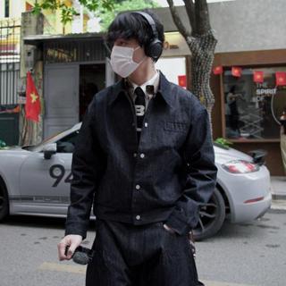 Áo khoác jeans raw denim đen cát form reguler THEM Studio – Relaxed fit, bền đẹp