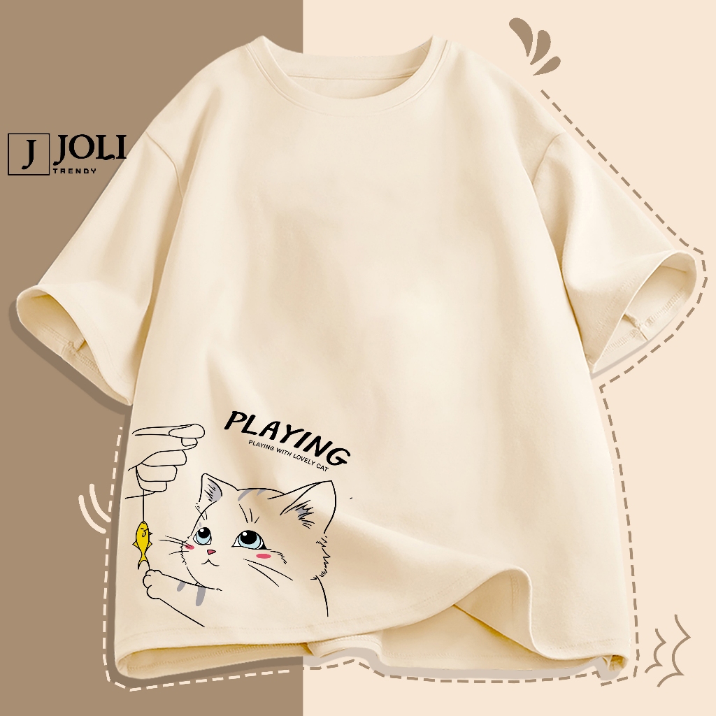 Áo Thun Nam Nữ Unisex Tay Lỡ By JOLI Mã TN Mèo Playing C In Hình Chất Cotton Form Rộng Phong Cách Ulzzang J Joli Trendy | BigBuy360 - bigbuy360.vn