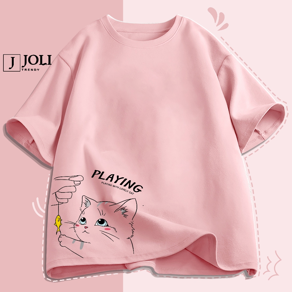 Áo Thun Nam Nữ Unisex Tay Lỡ By JOLI Mã TN Mèo Playing C In Hình Chất Cotton Form Rộng Phong Cách Ulzzang J Joli Trendy | BigBuy360 - bigbuy360.vn