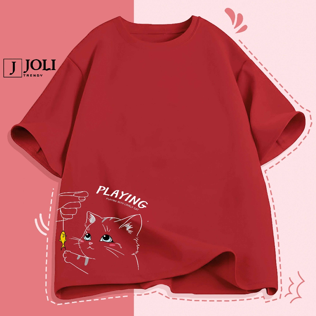 Áo Thun Nam Nữ Unisex Tay Lỡ By JOLI Mã TN Mèo Playing C In Hình Chất Cotton Form Rộng Phong Cách Ulzzang J Joli Trendy | BigBuy360 - bigbuy360.vn