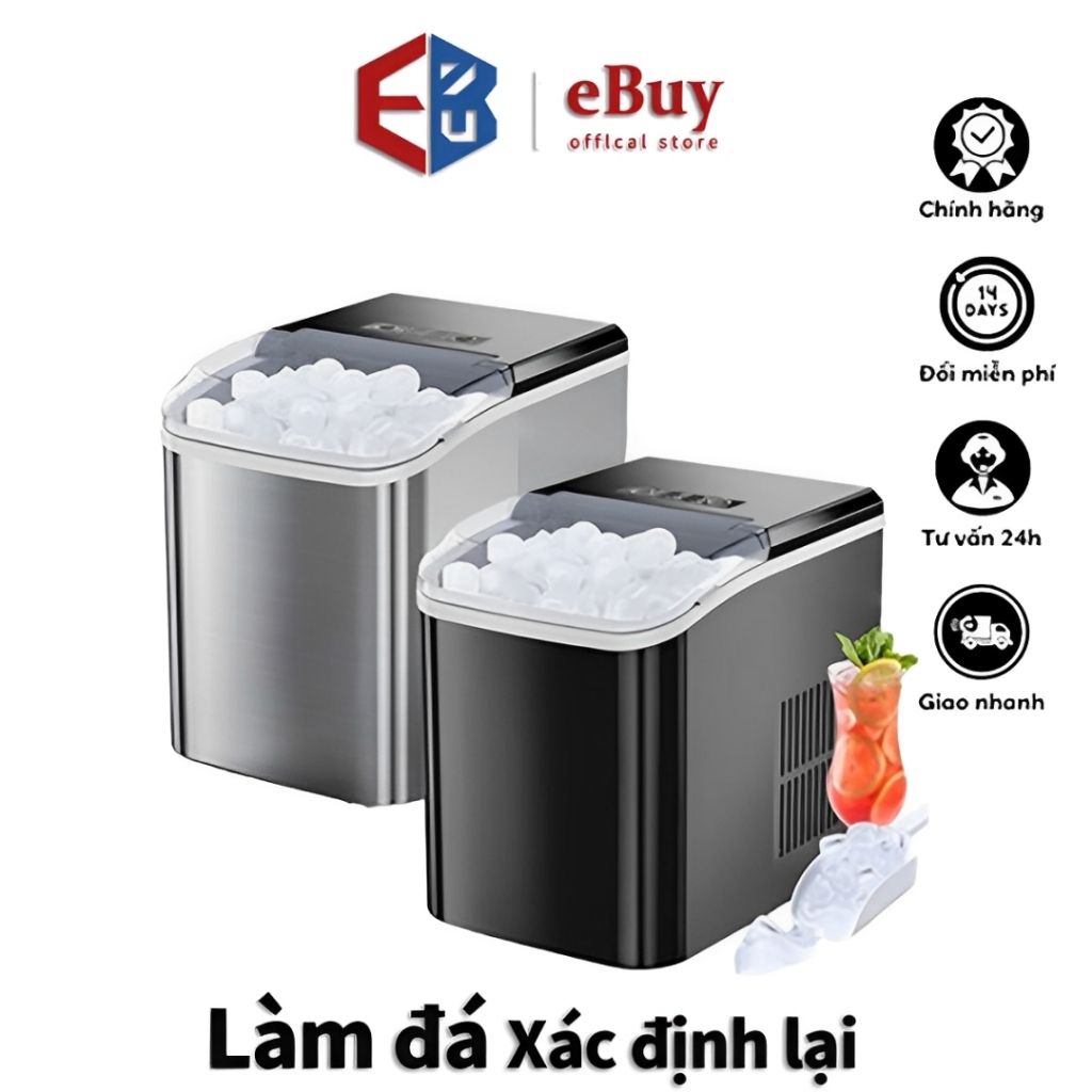 Máy làm đá kháng khuẩn mini,Làm đá theo chu kỳ hoàn toàn tự động,Đá nhanh trong 6 phút, [BH 5 năm]