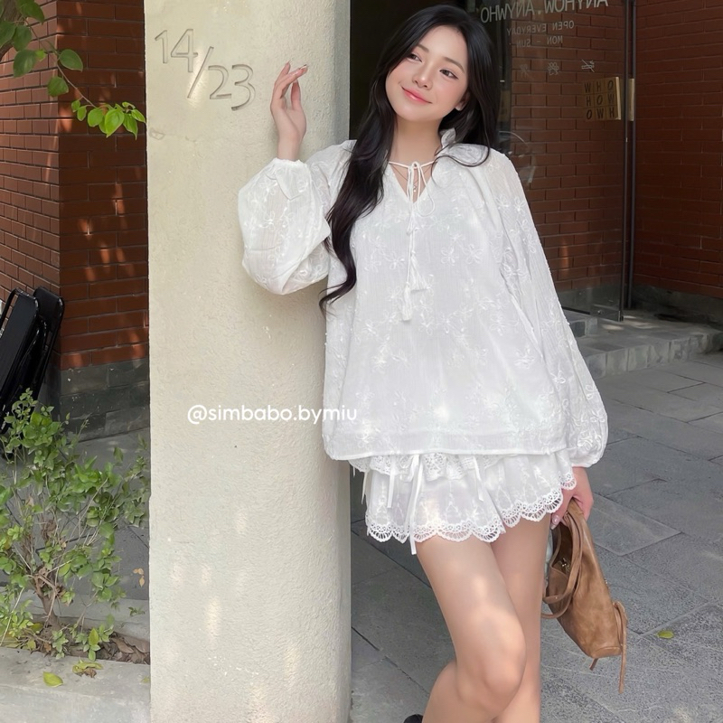 [ẢNH THẬT] Áo babydoll hoa thêu buộc dây cao cấp Simbabo