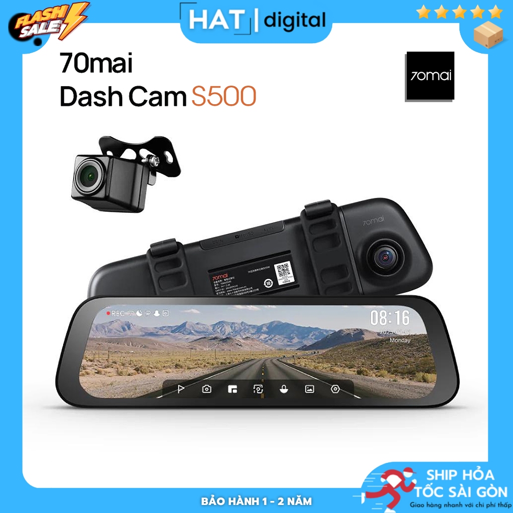 Camera Hành Trình Gương 70mai S500 3K HDR, Bản Quốc Tế Có Tiếng Việt, Hỗ Trợ GPS, Bảo Hành 12 Tháng