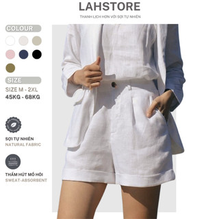  Quần short nữ ống rộng LAHSTORE vải linen xắn gấu lưng thun QS01  Trắng Đen Hồng Xanh Rêu Be  