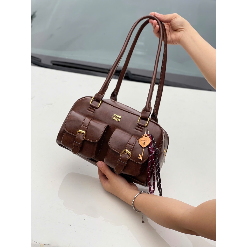 Túi xách đeo vai nữ chio 2nd, túi xách tay da hộp 2 ngăn có khóa cài kèm charm xinh xắn màu sang trọng Đăng Túi DK360 | BigBuy360 - bigbuy360.vn