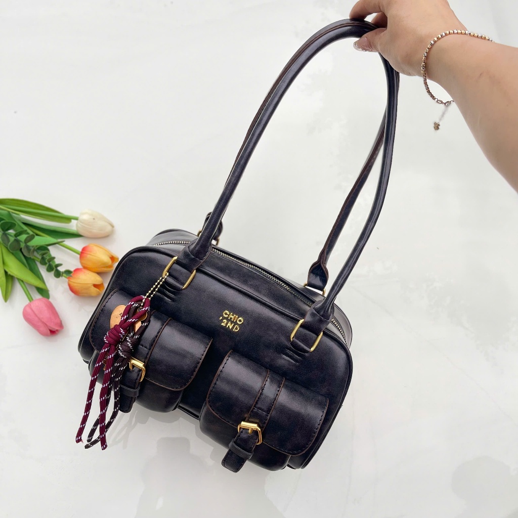 Túi xách đeo vai nữ chio 2nd, túi xách tay da hộp 2 ngăn có khóa cài kèm charm xinh xắn màu sang trọng Đăng Túi DK360 | BigBuy360 - bigbuy360.vn