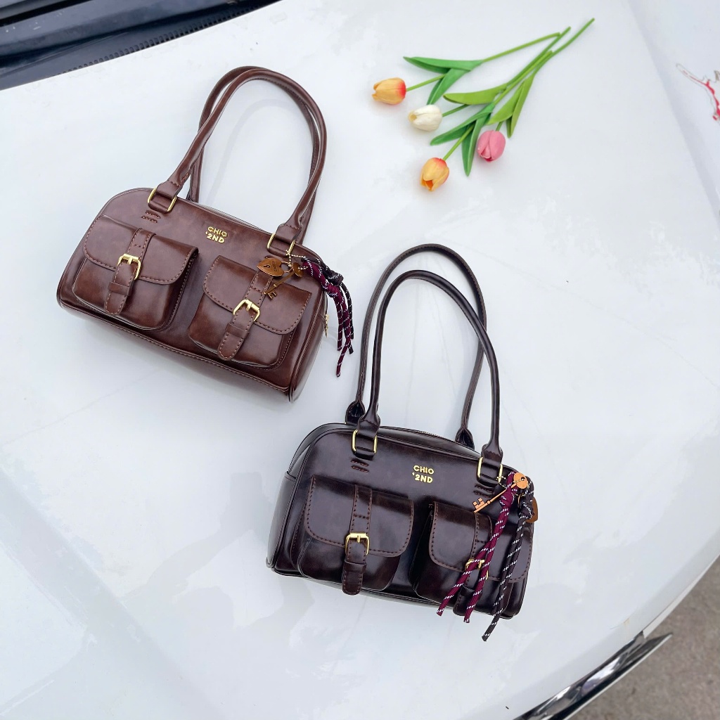 Túi xách đeo vai nữ chio 2nd, túi xách tay da hộp 2 ngăn có khóa cài kèm charm xinh xắn màu sang trọng Đăng Túi DK360 | BigBuy360 - bigbuy360.vn