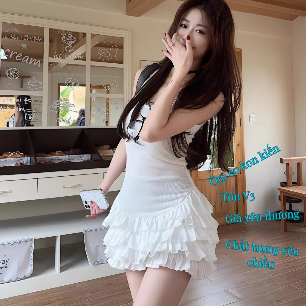 Váy 2 dây nhún tầng baby doll ozenka ôm eo tôn dáng đi biển hack chân dài chất thun gân mềm mịn phong cách hàn quốc | BigBuy360 - bigbuy360.vn
