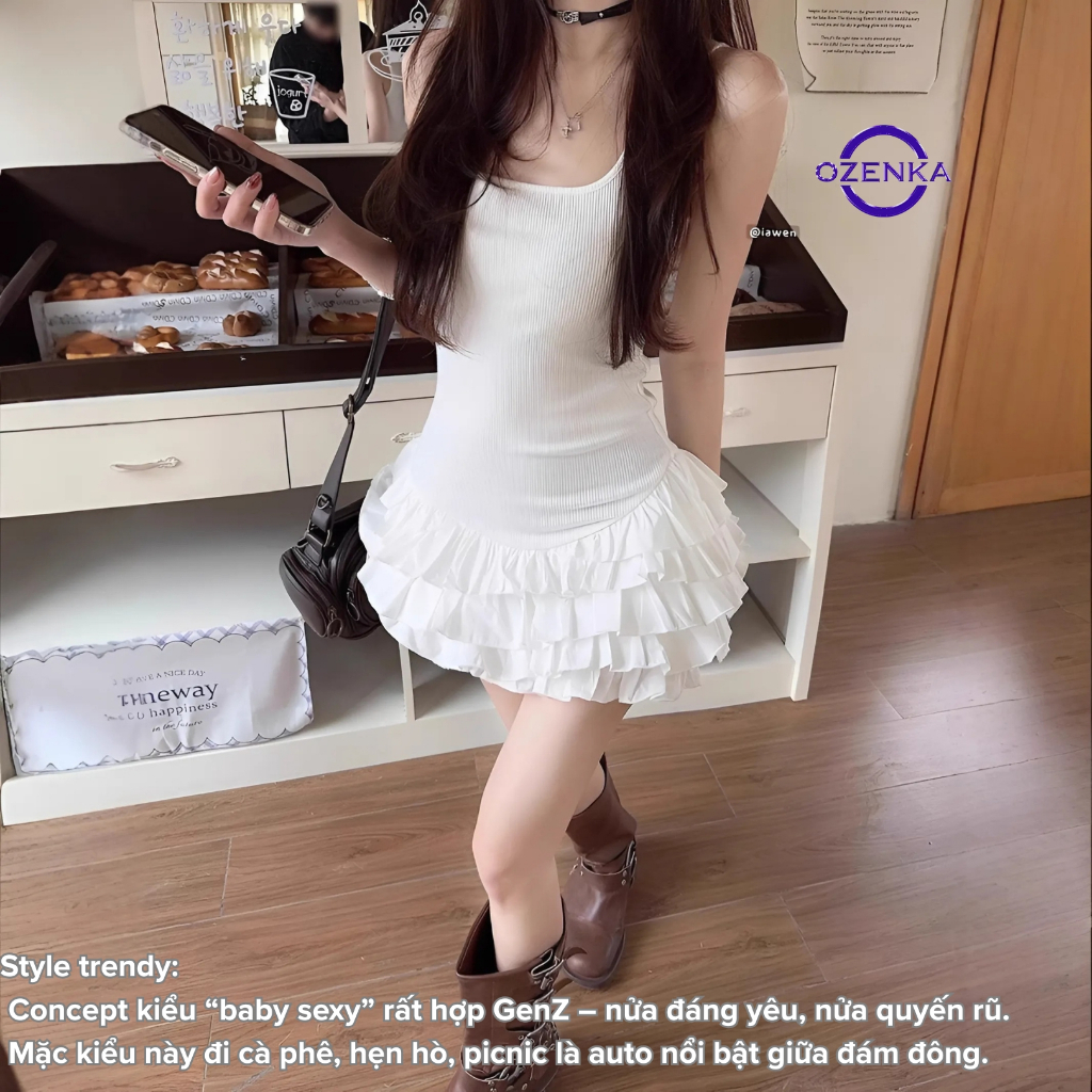 Váy 2 dây nhún tầng baby doll ozenka ôm eo tôn dáng đi biển hack chân dài chất thun gân mềm mịn phong cách hàn quốc | BigBuy360 - bigbuy360.vn