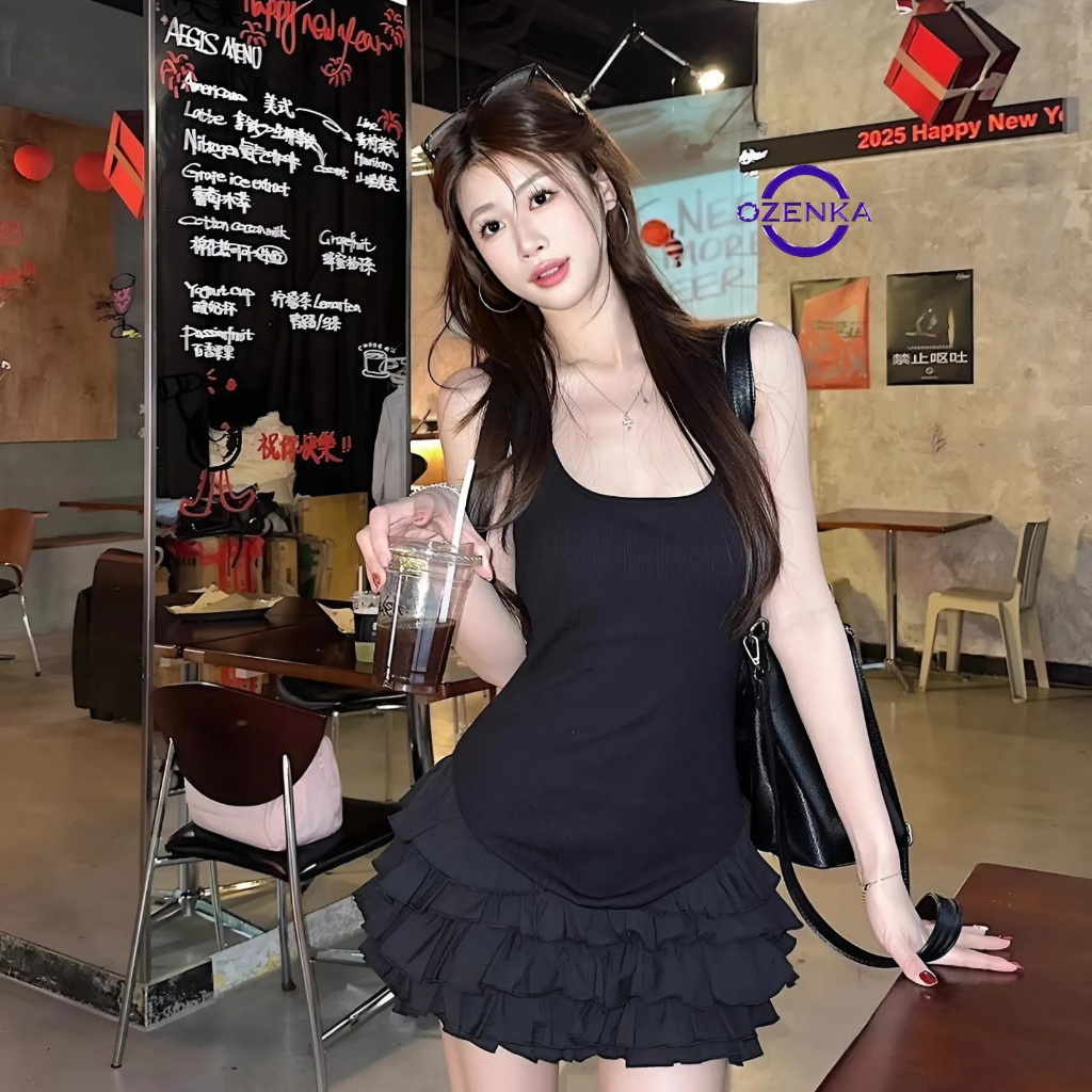Váy 2 dây nhún tầng baby doll ozenka ôm eo tôn dáng đi biển hack chân dài chất thun gân mềm mịn phong cách hàn quốc | BigBuy360 - bigbuy360.vn