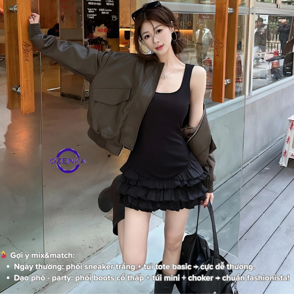 Váy 2 dây nhún tầng baby doll ozenka ôm eo tôn dáng đi biển hack chân dài chất thun gân mềm mịn phong cách hàn quốc | BigBuy360 - bigbuy360.vn