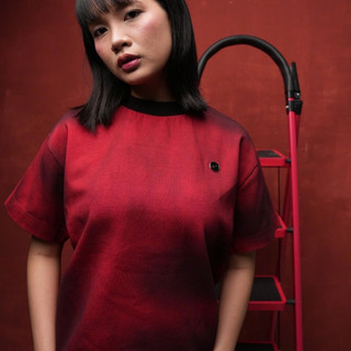 Áo Thun Basic ROSS STUDIO Đỏ Wash 320gsm Logo Kim Loại Tròn - R IC WASH RED