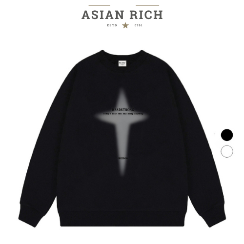 Áo Sweater Asian Rich Premium Nỉ Chữ Thập hào Quang Xám Đen Halo Cross Grey Headstrong Mid