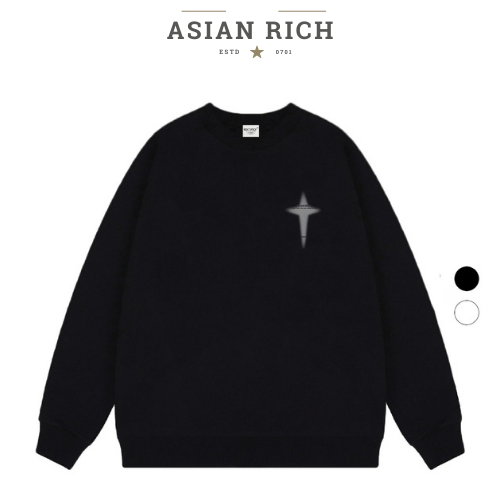 Áo Sweater Asian Rich Premium Nỉ Chữ Thập hào Quang Xám Đen Halo Cross Grey Headstrong Small Left