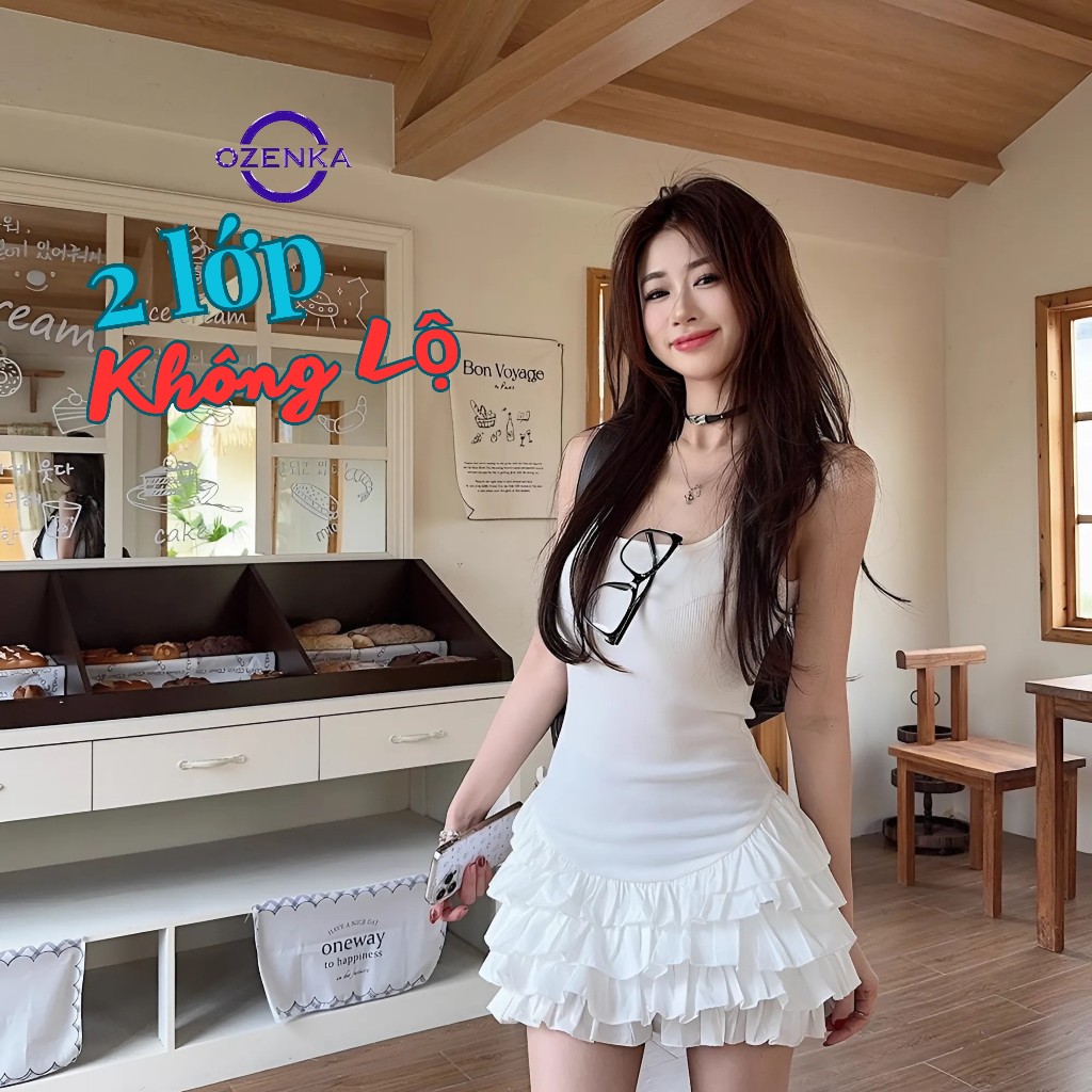 Váy 2 dây nhún tầng baby doll ozenka ôm eo tôn dáng đi biển hack chân dài chất thun gân mềm mịn phong cách hàn quốc