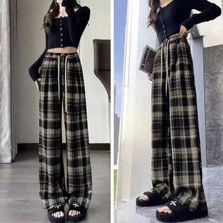  Quần Ống Rộng Sọc Caro Nam Nữ NAD Quần ống suông Dáng cạp chun lưng cao chất Vải Dạ  Dầy Dặn Cá Tính Thời Trang 
