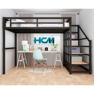 Giường Tầng Gác Sắt Hộp 4X8 - Cầu Thang Kết Hợp Kệ Gỗ nhiều kích thước - NỘI THẤT HCM