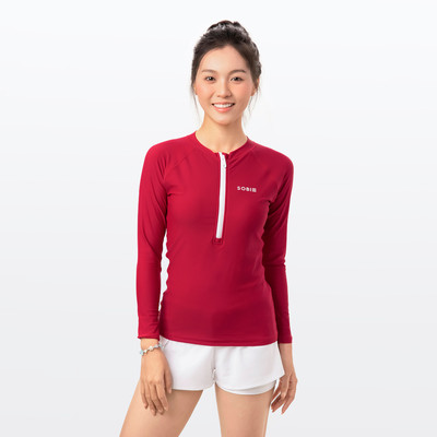 Áo bơi nữ SOBIE tay dài chống nắng khoá kéo Red Velvet