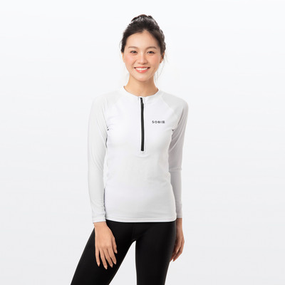Áo bơi nữ SOBIE tay dài chống nắng khoá kéo White On
