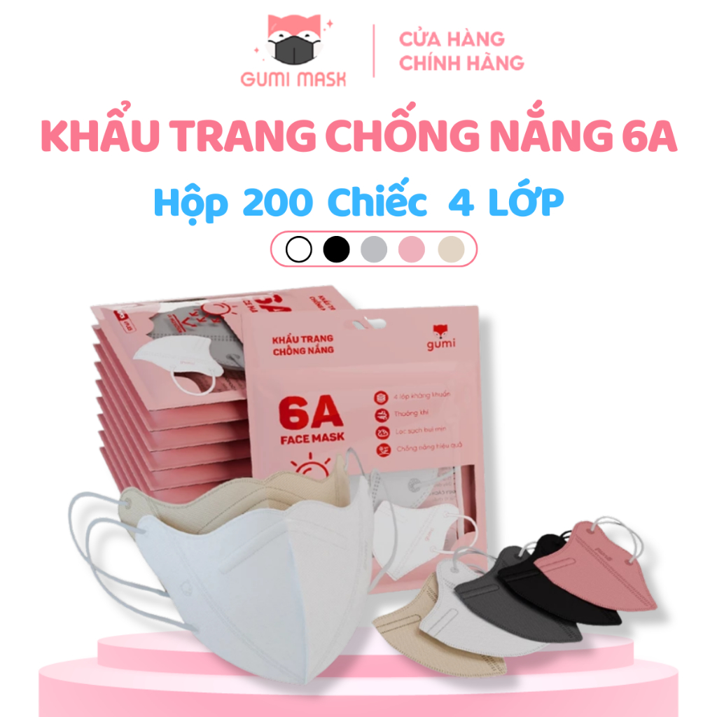 [200 CHIẾC] Khẩu trang 6A Gumi Mask chống nắng 4 lớp kháng khuẩn kiểu dáng thời trang ôm mặt
