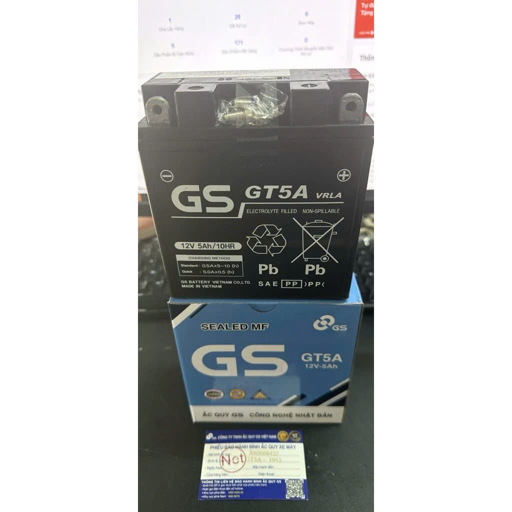 BÌNH ĐIỆN , BÌNH Ắc QUY DREAM , WAVE GS GT5A - 12V 5Ah ( CHO WAVE NHỎ / ZX / DREAM 100 / DREAM THÁI 