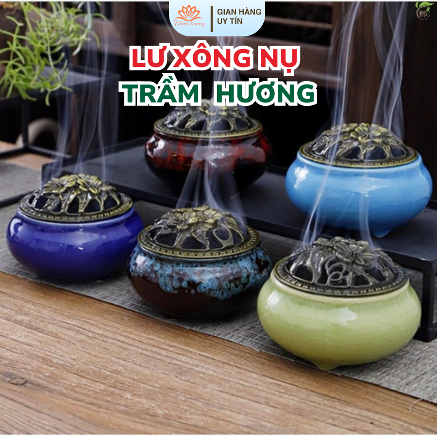 Lư xông nụ trầm hương, Lư sứ vân rạn, đẹp sang trọng - dùng đốt nụ trầm, nhang trầm.. Thienhuong