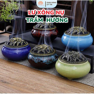 Lư xông nụ trầm hương, Lư sứ vân rạn, đẹp sang trọng - dùng đốt nụ trầm, nhang trầm.. Thienhuong
