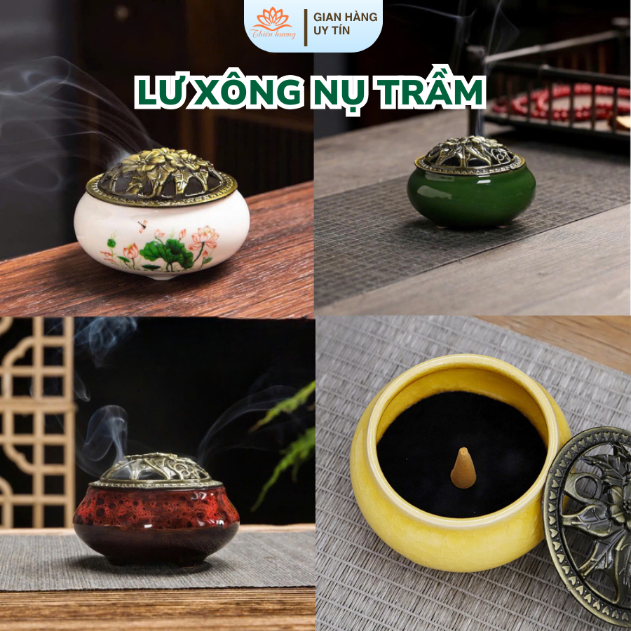Lư Đốt Trầm Hương, lư xông trầm,Bằng Gốm Sứ Cao Cấp Tinh Xảo Kèm Lót chống nứt Đế, ...Thienhuong