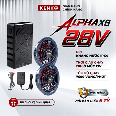 Bộ pin quạt gắn áo điều hoà KENKO Alpha X6 28v 24000mAh, 5 mức gió, quạt không chổi than,BH 12 tháng