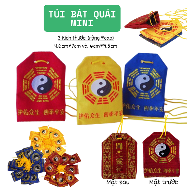 Sét 3 Túi vải BÁT QUÁI Mini 2 kích thước - 3 màu (đựng xu,thẻ,phù,vật phẩm phong thủy...)