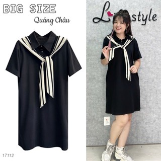  Đầm suông che bụng BIGSIZE Quảng Châu cổ Thuỷ Thủ thun cotton đẹp - 17112 