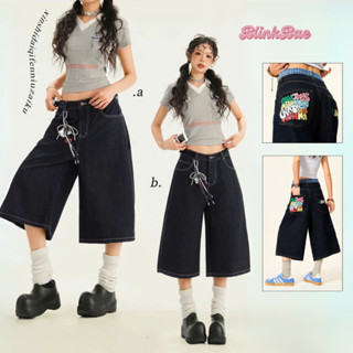 Quần Short Jeans Nữ Lửng BlinkBae Ống Rộng Cạp Trễ Dày Dặn Baggy Jean Wash Quần Bò Nữ