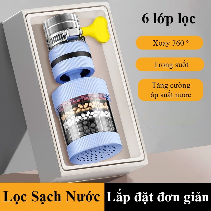 Đầu vòi lọc nước 6 lớp HOMELOVE Đầu lọc nước gắn trực tiếp tại vòi xoay 360 linh hoạt lọc sạch clo cặn bẩn tạp chất