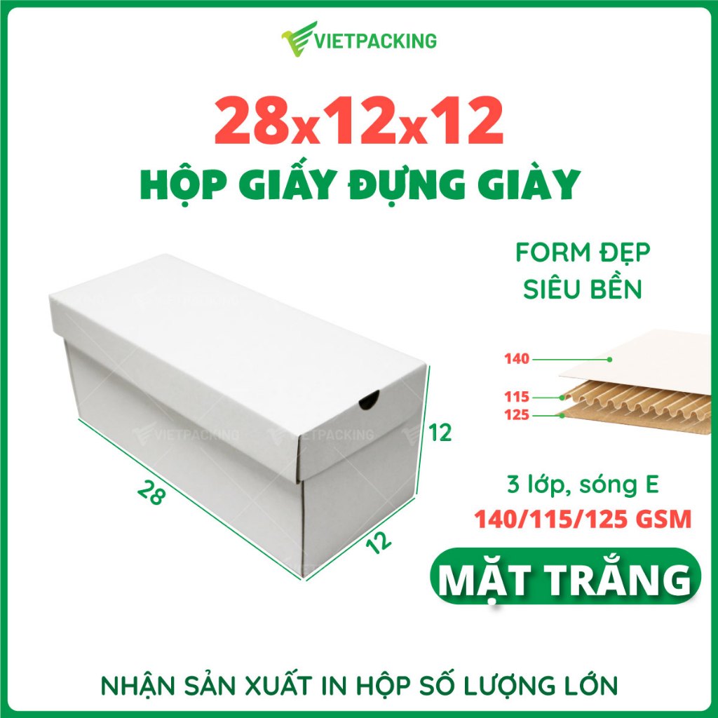 Combo 25 hộp carton đựng giày trắng 28x12x12 siêu đẹp, siêu sang