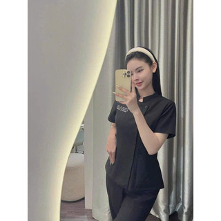 Bộ đồng phục kéo khoá, cúc lệch cho spa, phun xăm nhà hàng chất cotton lạnh hàn cao cấp