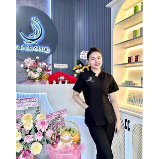 Bộ đồng phục kéo khoá, cúc lệch cho spa, phun xăm nhà hàng chất cotton lạnh hàn cao cấp
