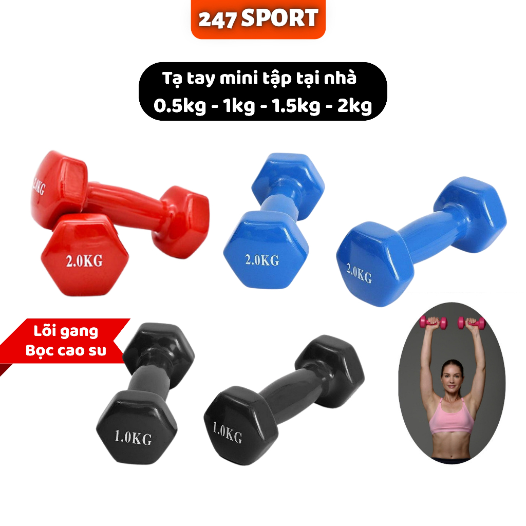 Tạ tay nam nữ tập gym yoga 0,5kg 1kg 1,5kg 2kg lõi gang đặc bọc cao su thể dục tại nhà