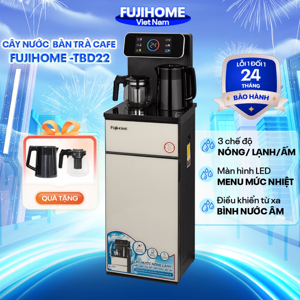 Cây nước nóng lạnh bàn trà cafe âm bình FujiHome nhập khẩu, máy nước nóng lạnh điều khiển từ xa cài nhiệt độ sôi